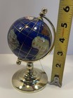 New In Box Brass Blue Lapis Inlaid Gemstone Desk Globe Cast Rotating Decor 6   