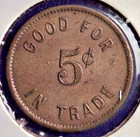 Baker City Oregon Resort Saloon Good For 5c Brass 21mm Trade Token