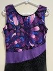 Girls Gymnastics Leotard Size 150 Purple Snowflake Black Rhinestones Sparkle