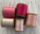  5  Large Antique French Silk Thread Wooden Spools Stamped Numbers 1 5  Pink