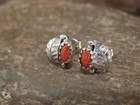 Native American Sterling Silver   Coral Feather Post Earrings By Joe