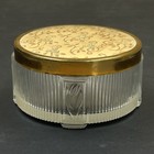 Vintage Art Deco 3 5  Clear Glass Powder Vanity Jar Gold Floral Lid