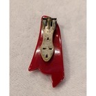 Vintage Art Deco Red Carved Bakelite Dress Clip Mid Century Retro Jewelry