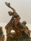 Vintage Armor Bronze Clad Cowboy Bronco Buster Bookends Polychrome Antique Pair
