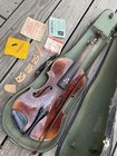 Antique 1800   s German Trade Violin Mother Of Pearl Inlay - Case  Bow  Extras 