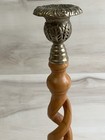 Vtg English-style Oak   Brass Open Barley Twist Candlestick Holder 15    Taiwan