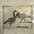Small Etching Of Geese    time Out    Framed Signed In Pencil Dated    92