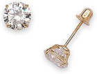 14kt Solid Yellow Gold Superbright Clear Cz Basket Setting Round Screwback Stud