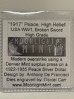    1917    Daniel Carr Broken Sword Peace Dollar Token Anacs Ms69 With Signed Coa