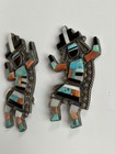 Vintage Zuni Inlay Pins Rainbow Men Made A Pair Turquoise Coral Sterling Silver 