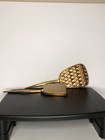 Vintage Golden Wheel Diamond Pattern Vanity Dresser Mirror And Brush Set