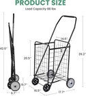 Black Folding Grocery Cart  Durable Wheel Trolley For Travel   Shopping
