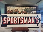 Vintage Sportsman   s Arrow Sign 36x12 Boston C 1940 Painted Wood Masonite