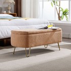 Faux Fur Upholstered Storage Ottoman Entryway Bench End Of Bed Metal Legs Camel