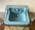 Vtg Mid Century Clair De Lune  Blue Sink Chrome Legs Towel Bars Standard 242-26e