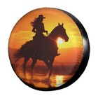  Cowgirl On Horse Sunset Spare Tire Cover Dust-proof Wheel Tire Cover Fit 