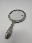 Vintage Ornate Silver Plated Vanity Pewter Hand Mirror Art Noveau Heavy