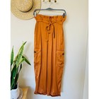 Anthropologie Mischa Satin Tapered Cargo Pants Bronze Sz S