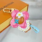 Cute Pink Flower Figurine Bag Charm Pu Leather Doll Keychain Purse Pendant Gift