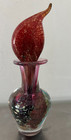 Signed Hand Blown Art Glass Perfume Bottle With Red Flame Stopper Free Shipping