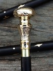 Vintage Solid Brass Knob Head Handle Antique Victorian Cane Wooden Walking Stick