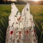 Girls 11-12y White Sleeveless Long A-line Organza Floral Dress Flower Girl