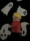 Early Vintage Fisher Price Little People House Blonde Girl Red Dress Wood Body