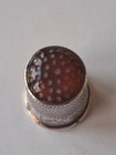 Vintage Silver Thimble With Orange Stone Top  Good Condition 
