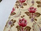 Antique French Fabric Cotton Yellow Textile  Art Nouveau Pink Tulips