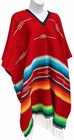 New Mexican Serape Poncho Red Multicolor V-neck Fringe One Size Unisex