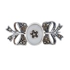 Vintage Sterling Silver 925 Marcasite Mother Of Pearl Bow Brooch
