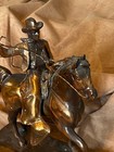 Gladys Brown Vintage Cowboy Horse Rider Saddle Lasso Metal Statue