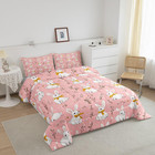 Cute Rabbit Bedding Set Cartoon Bunny Pink Decor Comforter Set For Kids Boys Gir