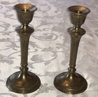Vintage antique  Solid Brass Candlesticks Engraved Shell Scroll Design Vguc