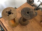 Vtg Primitive Americana Large Textile Factory Wood Spools Rustic Lot Of 2 10 