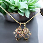      14k Gold Plated   2 Girls  Pendant Necklace Set        Chain Included  