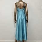 Vintage 90s Y2k Victorias Secret Blue Satin Maxi Slip Dress Sz M Lace Slit Gown