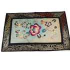 Antique Vintage Silk Embroidery Mat Floral Embroidered Fabric Textile Art