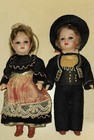 Pair Of Antique 5 Inch Paris France Unis 301 Bisque Dolls All Original With Lamb