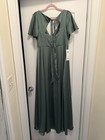 Bridesmaid Azazie Kimber Eucalyptus Stretch Satin Slit Keyhole Maxi Dress A16