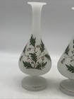 Pair Of Victorian Raised Hand-painted Bristol Satin Glass Bud Vases Oak Leaf  7   