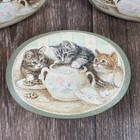 Lot Of 3 Vintage Cat Kitten Small Oval Tin Trinket Boxes Three Kittens Tea Party