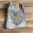 Rock Revival Mens    scion    Slim Straight Mens 34x30 Light Blue Denim  read Flaw 