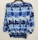Michael Kors Top Womens Large Blue Tie Dye Smocked Waist Boat Neck Artsy Blouse