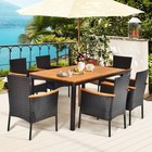 Topbuy 7pcs Outdoor Dining Set Patio Rattan Table   Chairs Set W  Umbrella Hole