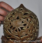 6 8 old China Ancient Dynasty Bronze Fushou Flowers Incense Burner Censer Statue