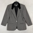 Vintage 90s Houndstooth Blazer Size 12 P Oversized Wool Jacket Velvet Collar