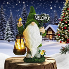 Solar-powered Dwarf Statue With Bird   Led Lights - Waterproof Garden Decor