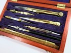Antique Late 1800s Drafting Set In Refinished Wooden Box 