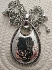 Bold Silver-toned Statement Hammered Teardrop Pendant Necklace Retro 90s-2000s